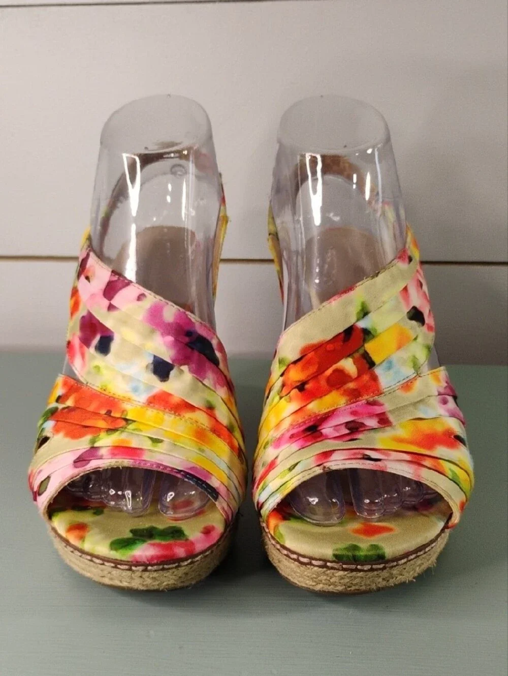 Naturalizer Multicolor Floral Cork Wedge Sandals